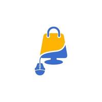 modèle de conception de logo de boutique en ligne. conception de vecteur de sac à provisions. symbole du marché numérique