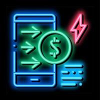 transfert d'argent téléphone néon lueur icône illustration vecteur