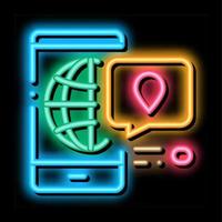 smartphone monde gps carte néon lueur icône illustration vecteur