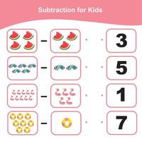 compter les articles d'été pour le préscolaire. feuille de calcul mathématique imprimable. jeu de mathématiques pour le préscolaire. fichier vectoriel. vecteur