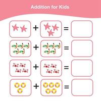 compter les articles d'été pour le préscolaire. feuille de calcul mathématique imprimable. jeu de mathématiques pour le préscolaire. fichier vectoriel. vecteur