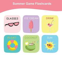 flashcards de jeu d'été pour les enfants d'âge préscolaire. cartes flash mignonnes pour l'éducation des enfants. cartes de jeu imprimables éducatives. illustration vectorielle. vecteur