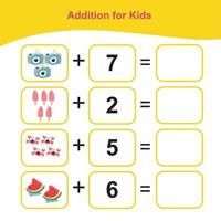 compter les articles d'été pour le préscolaire. feuille de calcul mathématique imprimable. jeu de mathématiques pour le préscolaire. fichier vectoriel. vecteur