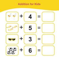 compter les articles d'été pour le préscolaire. feuille de calcul mathématique imprimable. jeu de mathématiques pour le préscolaire. fichier vectoriel. vecteur