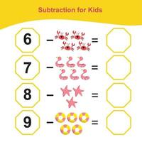 compter les articles d'été pour le préscolaire. feuille de calcul mathématique imprimable. jeu de mathématiques pour le préscolaire. fichier vectoriel. vecteur