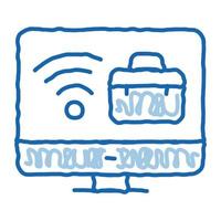 wifi et analyse de rentabilisation sur l'écran de l'ordinateur doodle icône illustration dessinée à la main vecteur