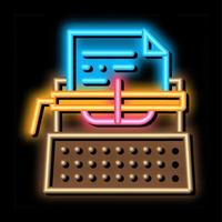 écrivain machine à écrire néon lueur icône illustration vecteur
