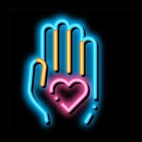 les bénévoles soutiennent la main amour néon lueur icône illustration vecteur