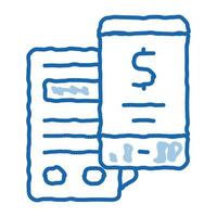pos terminal smartphone paiement application doodle icône illustration dessinée à la main vecteur