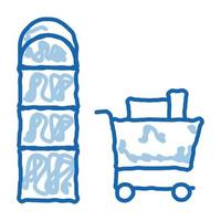 chariot de nourriture près des comptoirs doodle icône illustration dessinée à la main vecteur