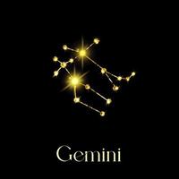 printhoroscope constellations de gémeaux du signe du zodiaque à partir d'une texture dorée sur fond noir vecteur