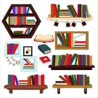 livres et manuels sur étagères, meubles de maison vecteur