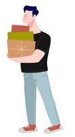 personnage masculin shopping tenant des boîtes et des cadeaux vecteur