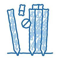 équipement de cricket doodle icône illustration dessinée à la main vecteur