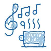 tasse de boisson chaude et musique relaxante biohacking doodle icône illustration dessinée à la main vecteur