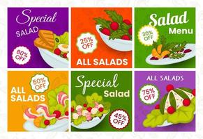 ensemble d'affiches lumineuses pour la publicité du menu de salades. vecteur