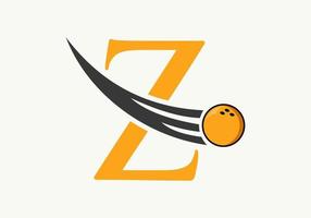 logo de bowling lettre z. symbole de boule de bowling avec modèle de vecteur de boule en mouvement