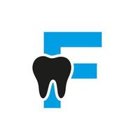 concept de logo dentaire lettre f avec modèle vectoriel de symbole de dents