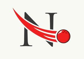 lettre n logo de bowling. symbole de boule de bowling avec modèle de vecteur de boule en mouvement