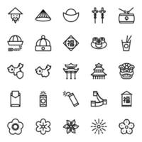 icônes de contour pour la culture chinoise. vecteur