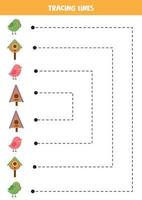 tracer des lignes pour les enfants. oiseaux mignons et nichoirs pour enfants. vecteur