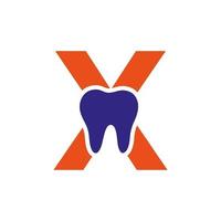 concept de logo dentaire lettre x avec modèle vectoriel de symbole de dents