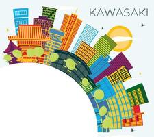 horizon de la ville de kawasaki au japon avec des bâtiments de couleur, un ciel bleu et un espace de copie. vecteur