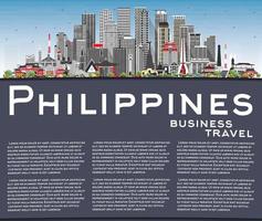 horizon de la ville des philippines avec des bâtiments gris, un ciel bleu et un espace de copie. vecteur