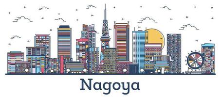 contour nagoya japon city skyline avec des bâtiments de couleur isolés sur blanc. vecteur