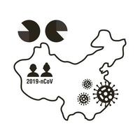 carte chinoise avec icône infographique de coronavirus vecteur