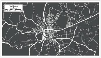 carte de la ville de valjevo serbie en noir et blanc dans un style rétro. vecteur