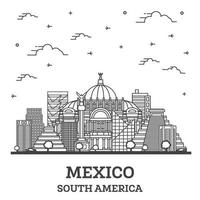 décrire les toits de la ville de mexico avec des bâtiments historiques isolés sur blanc. vecteur
