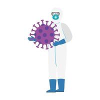 personne en combinaison de protection contre les matières dangereuses et coronavirus vecteur