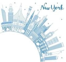 décrire les toits de la ville de new york usa avec des bâtiments bleus et un espace de copie. vecteur