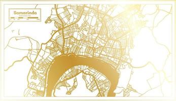 plan de la ville de samarinda indonésie dans un style rétro de couleur dorée. carte muette. vecteur