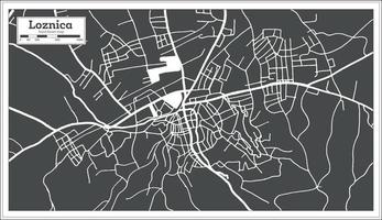 carte de la ville de loznica serbie en noir et blanc dans un style rétro. vecteur