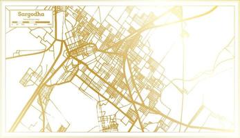 plan de la ville de sargodha pakistan dans un style rétro de couleur dorée. carte muette. vecteur