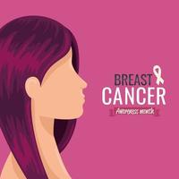 affiche du mois de sensibilisation au cancer du sein avec visage de femme vecteur
