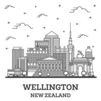 Décrire les toits de la ville de Wellington en Nouvelle-Zélande avec des bâtiments modernes et historiques isolés sur blanc. vecteur