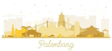 silhouette d'horizon de la ville de palembang indonésie avec des bâtiments dorés isolés sur blanc. vecteur