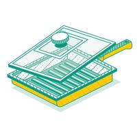 contour du gril isométrique avec couvercle isolé sur blanc. vecteur