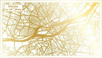 plan de la ville de nantes france dans un style rétro de couleur dorée. carte muette. vecteur