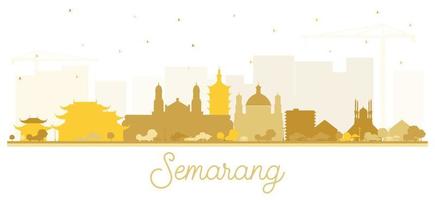 semarang indonésie silhouette d'horizon de la ville avec des bâtiments dorés isolés sur blanc. vecteur