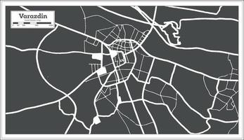 plan de la ville de varazdin croatie en noir et blanc dans un style rétro. carte muette. vecteur