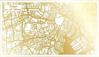 plan de la ville de tokyo au japon dans un style rétro de couleur dorée. carte muette. vecteur