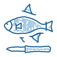 poisson coupé nageoire doodle icône illustration dessinée à la main vecteur