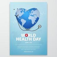 conception de flyer du 7 avril de la journée mondiale de la santé avec illustration en forme de coeur globe vecteur