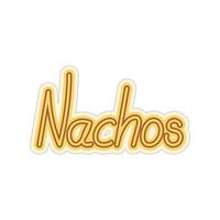 nachos de lettrage d'écriture manuscrite. cuisine traditionnelle latino-américaine. menu de restauration rapide. autocollant. icône. vecteur