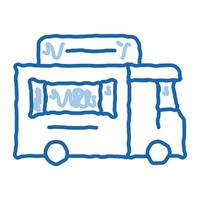 camionnette de nourriture de rue sur roues doodle icône illustration dessinée à la main vecteur