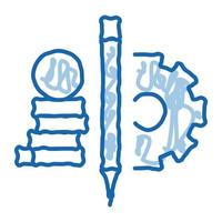 tas de pièces stylo et engrenage mécanique doodle icône illustration dessinée à la main vecteur
